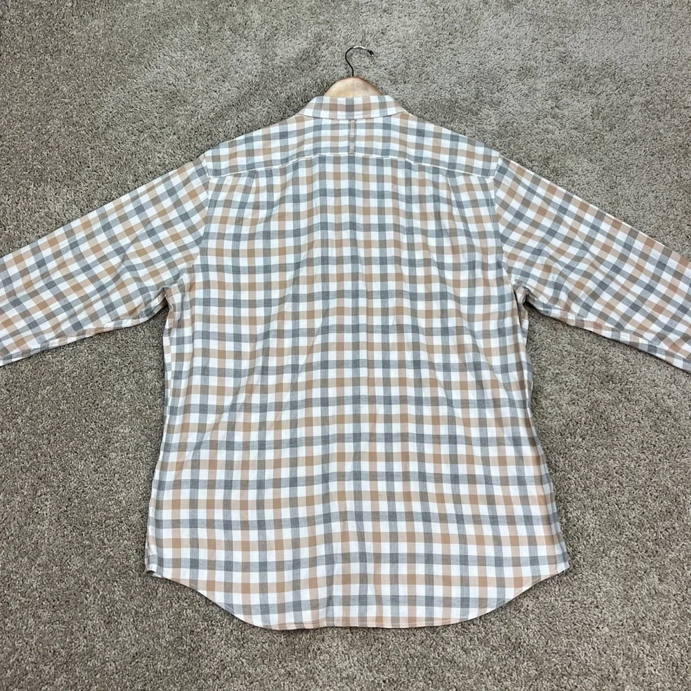 Banana Republic Button Down Shirt Men Large Tan Gray Gingham‎ Flannel Slim Fit
